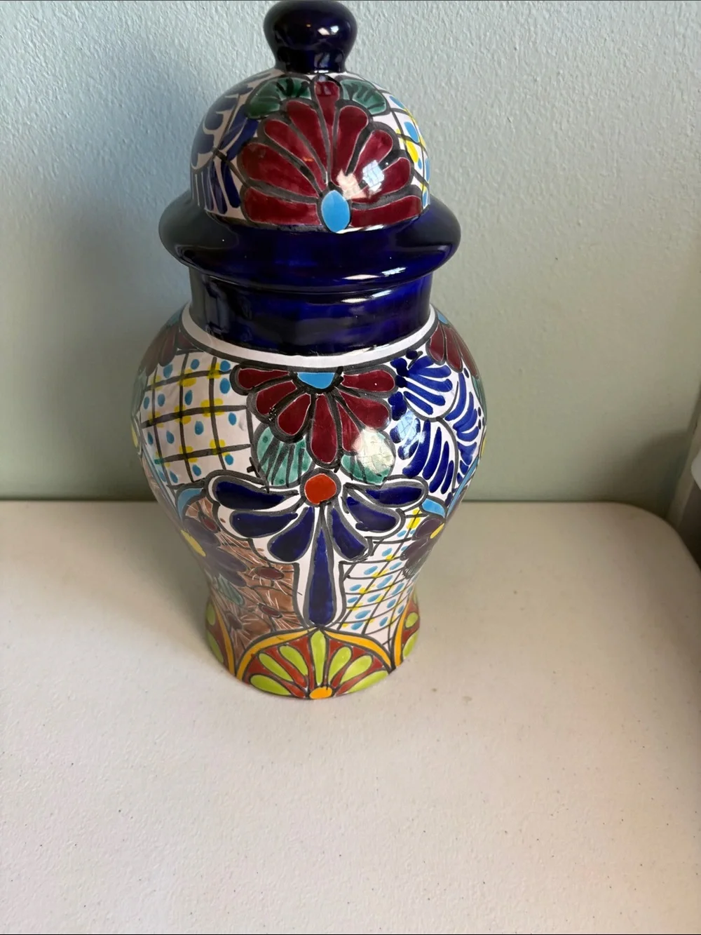 Handmade Mexican Ceramic Decorative Ginger Jar Multicolor